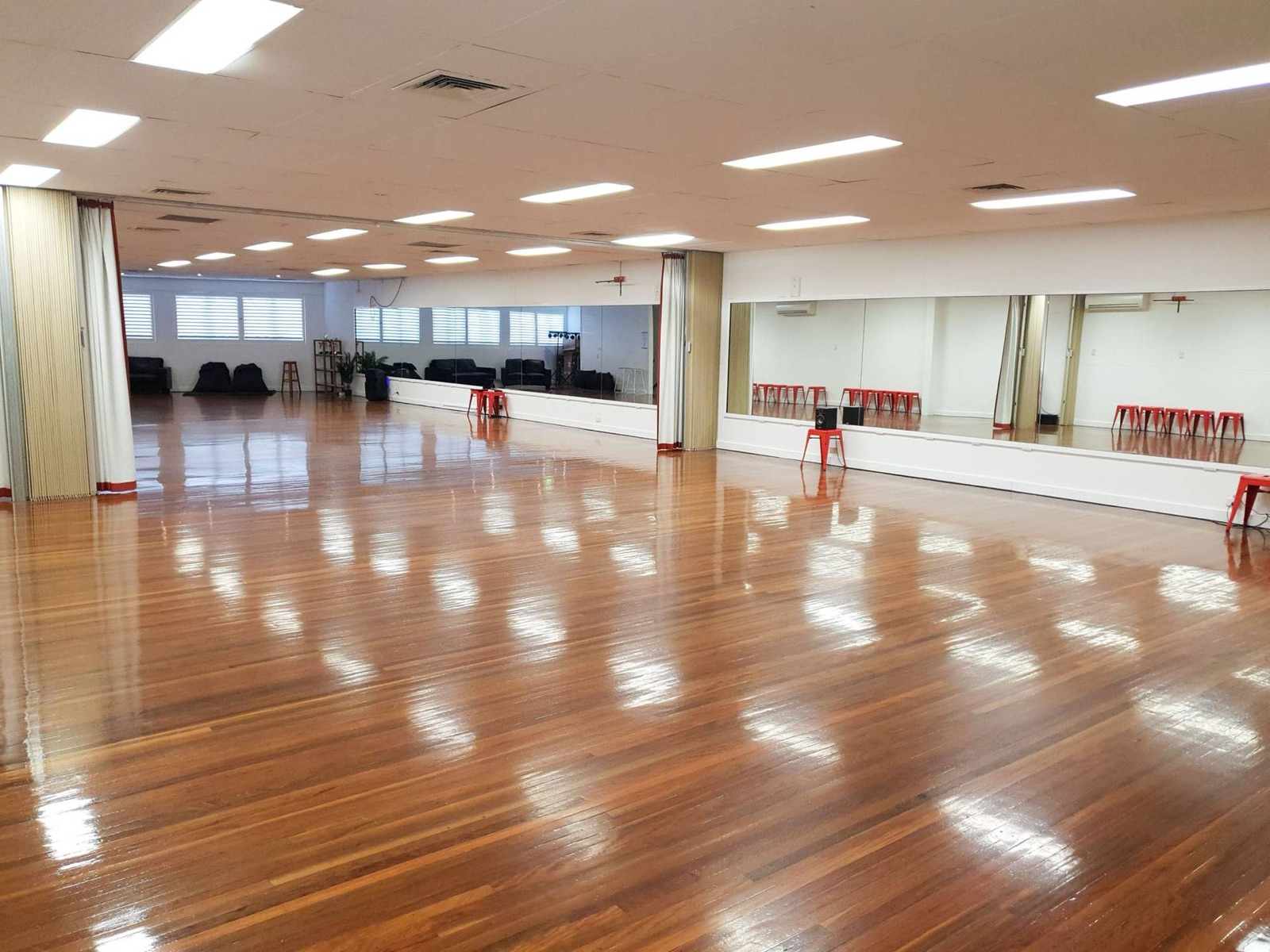 Both studios at Dance Culture Annerley opened into one continuous hardwood floor